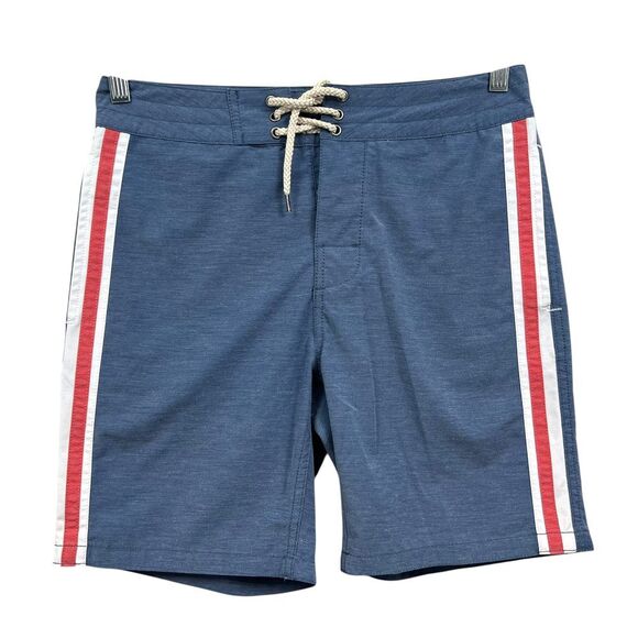 Faherty Mens Board Shorts Tie Waist Racing Stripes‎ Blue Red White Size 28